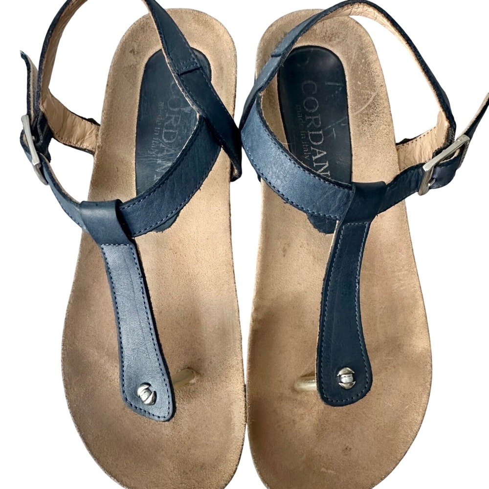 Cordani Leather‎ Thong Sandals Comfort Cork Platform Blue Size 36